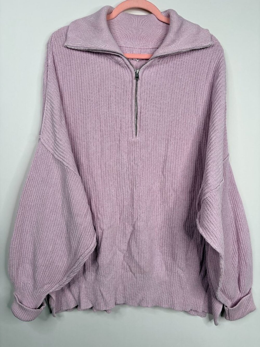 2/$30 Aerie Chunky Ribbed Quarter Zip Sweater Drop Shoulders Lilac XL #A3269 - Picture 3 of 10